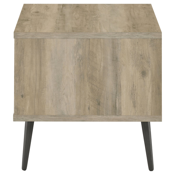 English Elm Balboa Distressed Square Engineered Wood End Table with Open Shelves and Black Metal Legs, Airy Design Pine Wood B062P375554