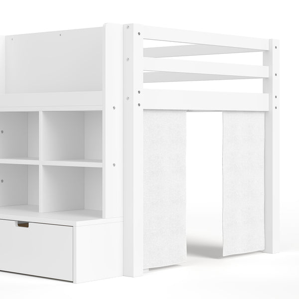 English Elm Full Bunk Bed with Trundle Bookshelf Storage Pine Frame Car Design for Kids W1580S00397