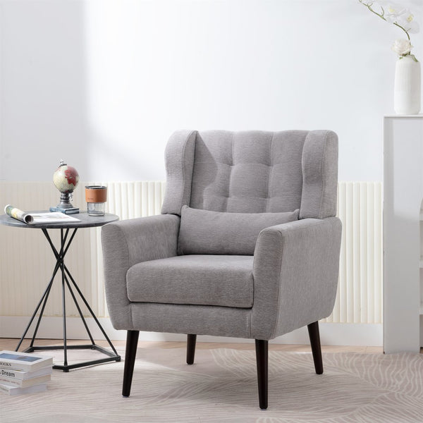English Elm Modern Accent Chair with Ergonomic Chenille Upholstery, Padded Foam Seat and Solid Wood Legs, Stylish Lounge Seating for Living Room Bedroom Reading Nook Grey W1028P162720