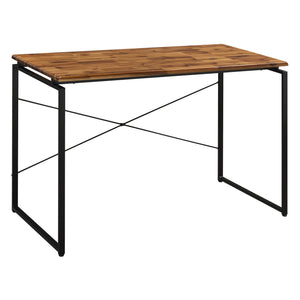 English Elm Oak Modern Writing Desk with Oak Top and Black Metal Sled Base — Spacious Industrial Home Office Centerpiece B062P184531