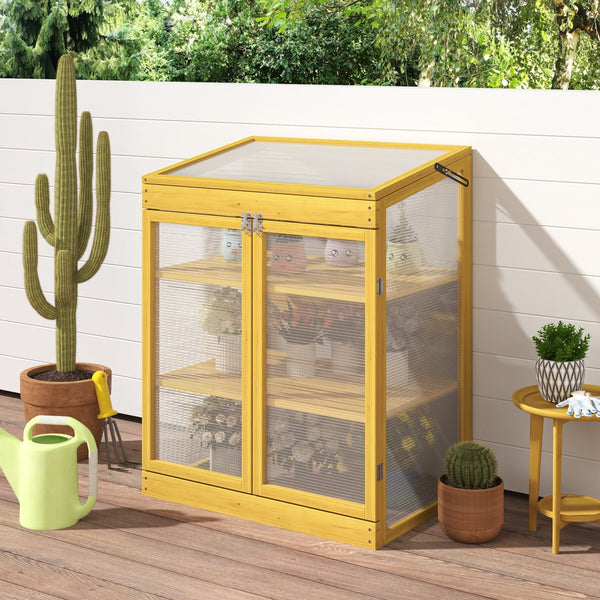 English Elm Greenhouse Pine Wood Cold Frame Cabinet with Polycarbonate Panels for Outdoor Seedlings W1850P236449