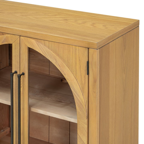 English Elm Trexm Arched Glass Door Buffet Sideboard Oak Veneer Storage Cabinet for Dining Room Natural Wood XW000021AAE-2026