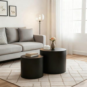 English Elm Nesting Round Coffee Tables Set of 2 Mdf Modern Matte Black for Small Living Spaces W3204P390985