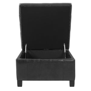 English Elm Black Tufted Pu Lift Top Storage Ottoman with Rubberwood Legs for Living Spaces Black N779P404084B