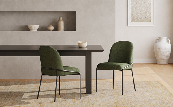 English Elm Modern Curved High Back Dining Chairs with Bronze Iron Frame Linen Upholstery Set of 2 N762P288935F