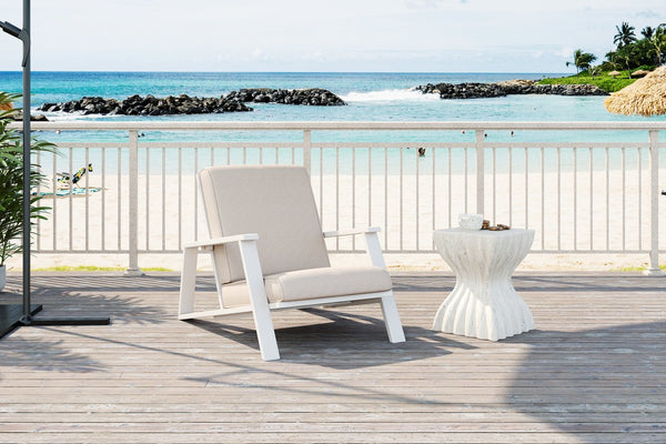 English Elm Christopher Knight Home® - Patio Lounge Chair: Weather-Resistant Beige Cushion & Durable White Acacia Wood For Ultimate Comfort N779P291591W