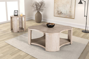 English Elm 1pc Coffee Table Modern Square Cocktail Table 42" with Lower Shelf, Casters for Easy Mobility and Style Oak 46 L x 46 W x 9 H B2741P360629