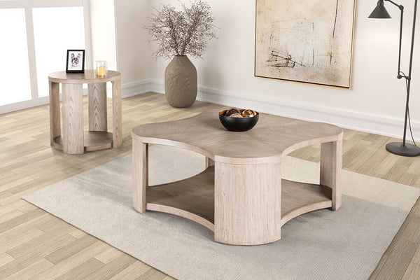 English Elm 1pc Coffee Table Modern Square Cocktail Table 42" with Lower Shelf, Casters for Easy Mobility and Style Oak 46 L x 46 W x 9 H B2741P360629