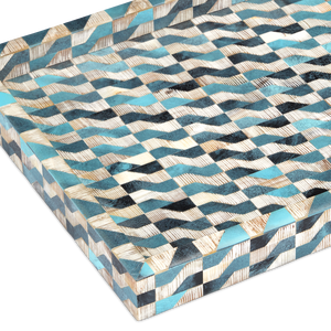 Ezra Tray - Handcrafted Blue and Brown Decorative Tray of Bone and Horn for Stylish Home Accents