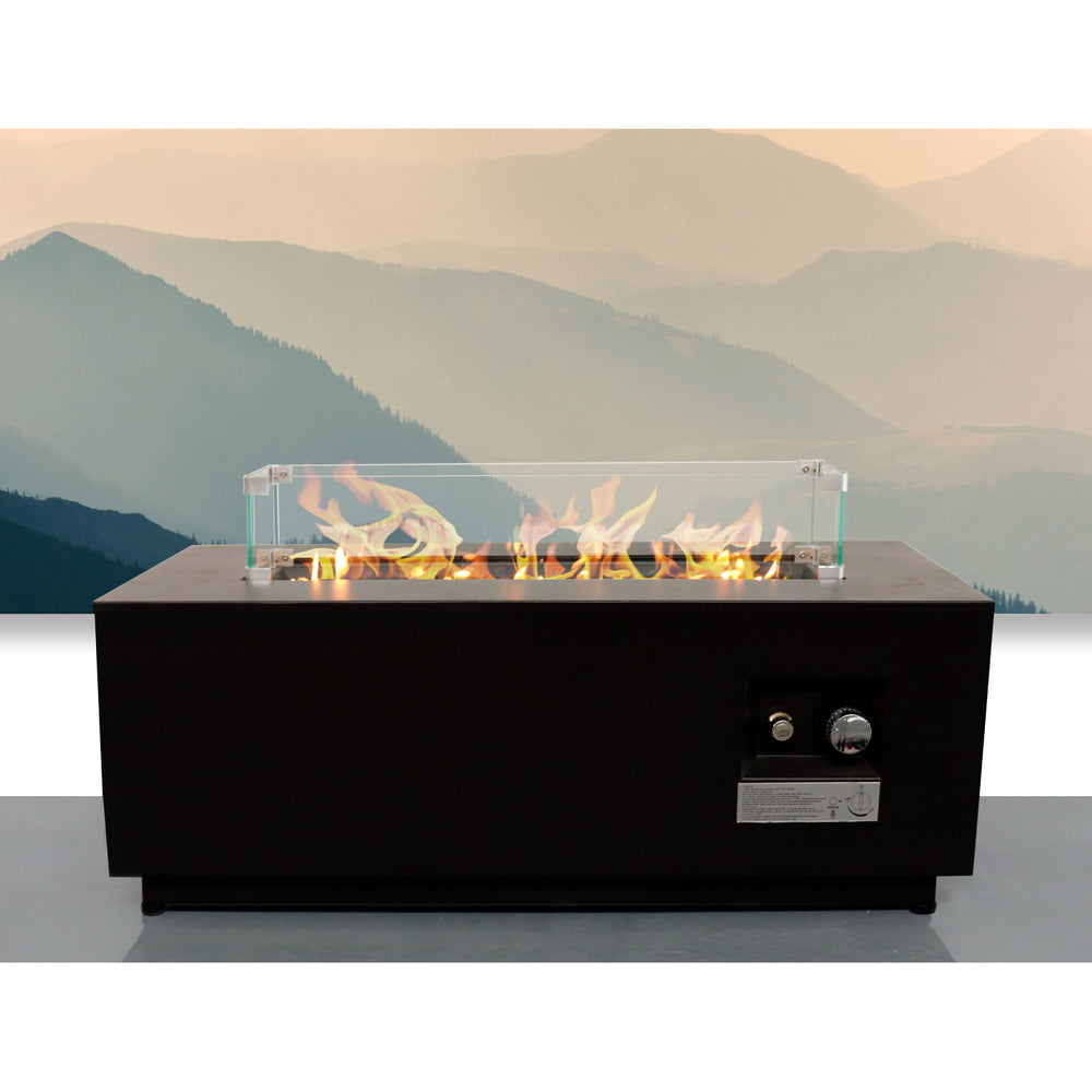 English Elm 16" Stainless Steel Outdoor Fire Pit Table with Glass Shield, Push-Button Ignition, Cover Included — Weather-Resistant Patio Heater, 45x23x18" B120P203037