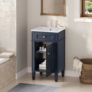 English Elm 18-inch French Style Freestanding Bathroom Vanity with Ceramic Sink Soft Close Storage Blue N710P411340C