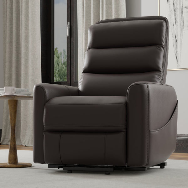 English Elm Faux Power Lift Chair with Premium Faux Leather, USB Charging, Side Pockets & Quiet Motor Recline Dark Brown B339P409526