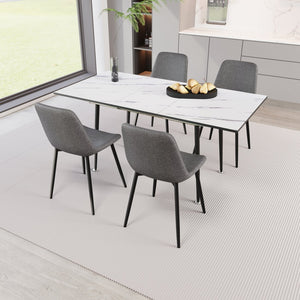 English Elm 47"-63" Extendable Marble Print Dining Set Four Suede Chairs Modern White Mdf Table W2189S00929