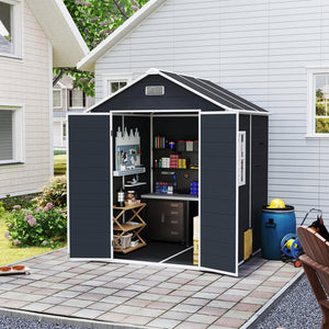 English Elm Campcraft Resin Storage Shed 6x6 Ft with Thick Pp Panels Uv Resistant Lockable W1598S00026