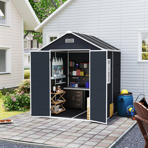 English Elm Campcraft Resin Storage Shed 6x6 Ft with Thick Pp Panels Uv Resistant Lockable W1598S00026