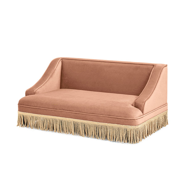 English Elm Duchess Regency Tufted Pet Sofa with Fringe Skirt Velvet Upholstery for Small Dogs Orange B2719P479029