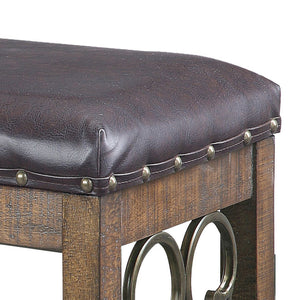 English Elm Black Black and Weathered Cherry Bench with Nailhead Trim, PU Leather Upholstery, Sturdy Pedestal Bases, Elegant Dining Accent — 56.5" Length B062P189064