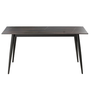 English Elm 62.99" Modern Artificial Stone Dining Table With Black Metal Legs – Seats 6, Contemporary Design W1535S00495