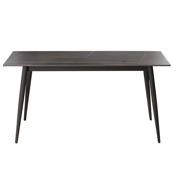 English Elm 62.99" Modern Artificial Stone Dining Table With Black Metal Legs – Seats 6, Contemporary Design W1535S00495