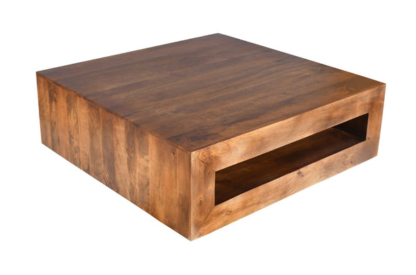 English Elm Solid Wood Handcrafted Square Coffee Table with Storage for Modern Living Rooms B024P304063