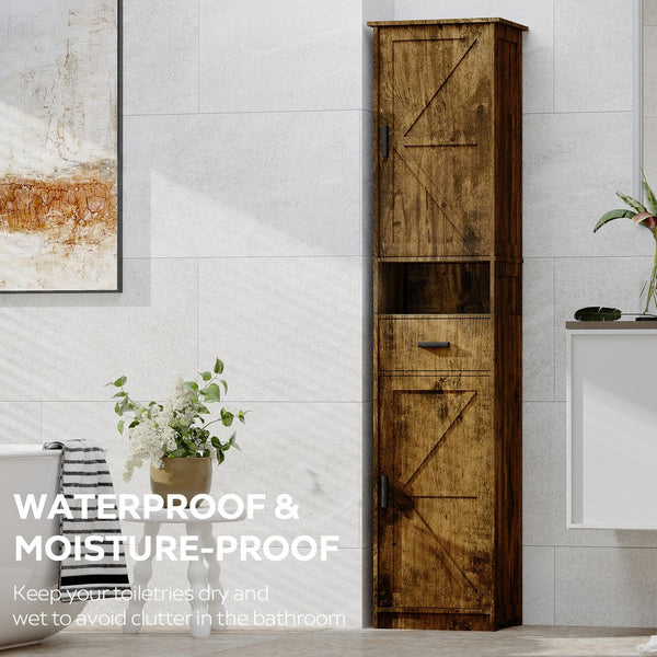 English Elm 69" Slim Tall Storage Cabinet with Barn Doors and Drawer for Small Spaces, Adjustable Shelves, Sturdy Vintage W2386P207759