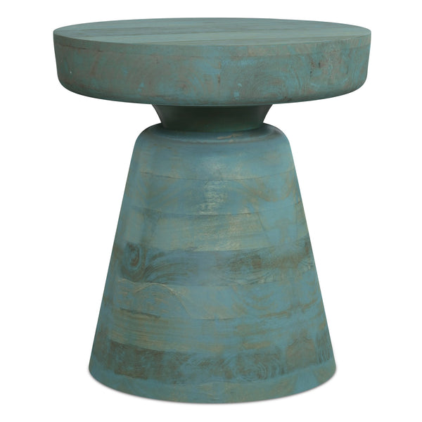 English Elm Robbie Solid Mango Wood Round Accent Table Sculptural Boho Side for Living Room Teal B136P420293