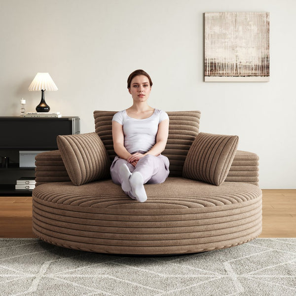 English Elm 55''l 55'l Faux Rabbit Fur Corduroy Swivel Chair Foam Cloud Lounge Seat for Bedroom W834S00446