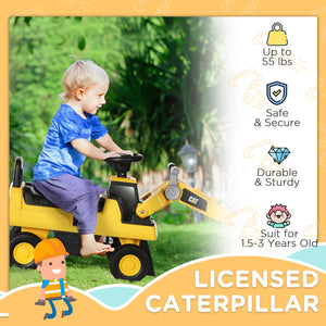 English Elm Aosom Cat Licensed Toddler Ride on Excavator Foot to Floor Digger with Working Shovel W2225P229091