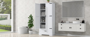 English Elm Tall Bathroom Storage Cabinet — Slim 72.64" White MDF Organizer with 2 Doors, Drawer, Adjustable Shelves, Anti-Tip WF326355AAK