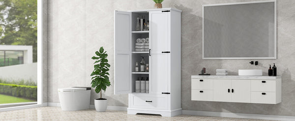English Elm Tall Bathroom Storage Cabinet — Slim 72.64" White MDF Organizer with 2 Doors, Drawer, Adjustable Shelves, Anti-Tip WF326355AAK