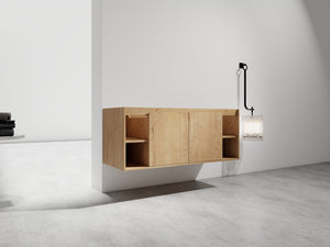 English Elm 48" Wall Mounted Bathroom Vanity With Soft Closing Doors, Open Storage, Stylish & Durable Design W999125012
