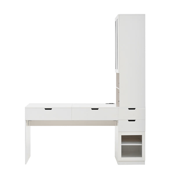 English Elm Versatile Makeup Vanity Desk with Mirror, Built-In Charging Station, 8 Hidden Storage Spaces, White N733S291664K