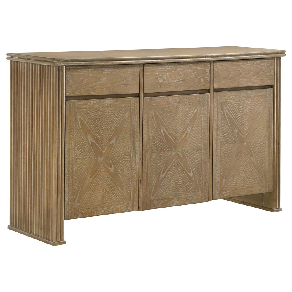 English Elm Dreydon Oak Veneer Sideboard with Reeded Panels Felt Drawers and Adjustable Shelves B062P440063