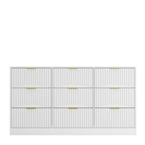 English Elm Black Nine Drawer Wide Dresser Matte Wood Chest with Wavy Relief Panels Bedroom Storage White W409P307539
