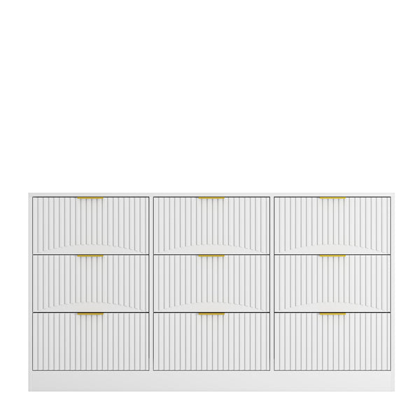 English Elm Black Nine Drawer Wide Dresser Matte Wood Chest with Wavy Relief Panels Bedroom Storage White W409P307539