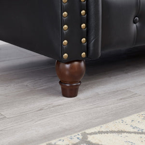 English Elm 85.8" Living Room Chesterfield Sofa with Storage Classic Tufted PU Upholstery Solid Wood Frame, 3-Seater Comfort Black W1097S00148