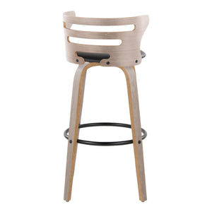 English Elm Cosini 30" Mid-Century Modern Barstools Set Of 2 - Stylish Swivel Design In Light Grey Wood & Black Faux Leather B202S00511