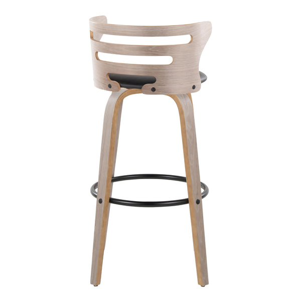 English Elm Cosini 30" Mid-Century Modern Barstools Set Of 2 - Stylish Swivel Design In Light Grey Wood & Black Faux Leather B202S00511