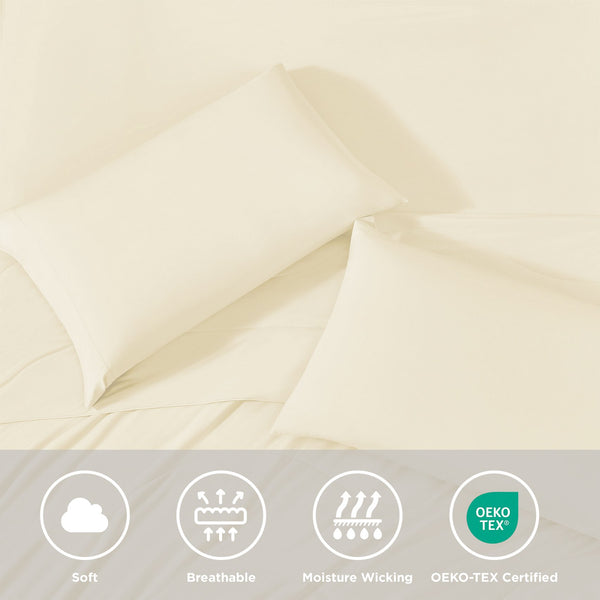 JLA Home Main Street - Cooling breathable 3pc sheet set — moisture-wicking, four-way stretch knit for cool, snug comfort Ivory OLX10-0019