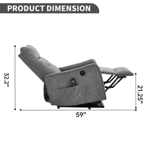 English Elm Beige Chenille Power Lift Recliner with Massage Heat and Usb for Senior Comfort Light Gray W1803P369078