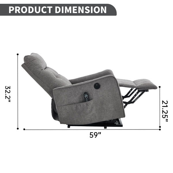 English Elm Beige Chenille Power Lift Recliner with Massage Heat and Usb for Senior Comfort Light Gray W1803P369078