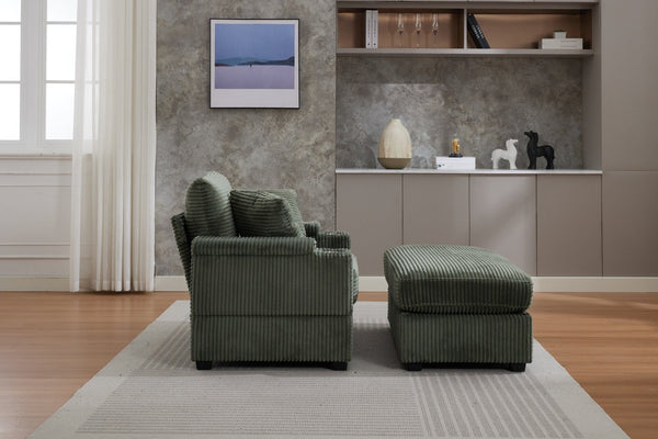 English Elm Corduroy Chaise Lounge Sofa With Movable Ottoman, Cupholders, Storage & Detachable Cushions W2120S00005-GIGA