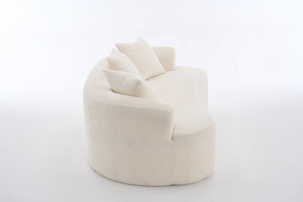 English Elm Crescent-shaped Curved Chenille Loveseat Low Profile Deep Seat Modern Living Room Sofa White W5188P450345