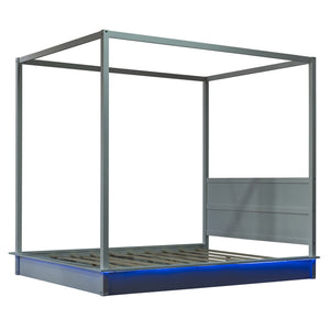 English Elm Queen LED Canopy Bed Frame White – Modern Platform Queen with Support Slats, No Box Spring Needed, Stylish Curtains-Friendly Design N708P292151K