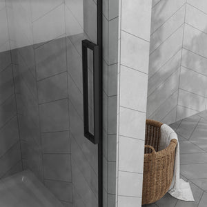 English Elm Goodyo 48"X72" Frameless Shower Door Combo With Acrylic Base, Tempered Glass & Matte Black Hardware W1223S00028