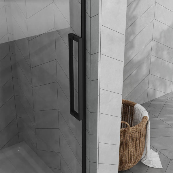 English Elm Goodyo 48"X72" Frameless Shower Door Combo With Acrylic Base, Tempered Glass & Matte Black Hardware W1223S00028