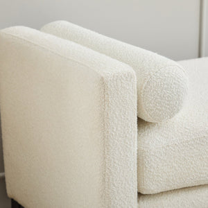 English Elm 66.34"W Elegant Upholstered Bench With Bolster Pillows – Modern Ivory Boucle For Living Room & More! W3188S00014