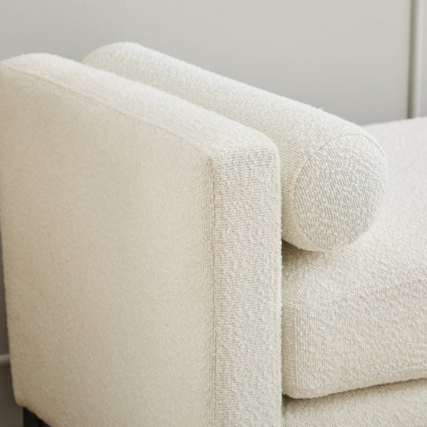 English Elm 66.34"W Elegant Upholstered Bench With Bolster Pillows – Modern Ivory Boucle For Living Room & More! W3188S00014