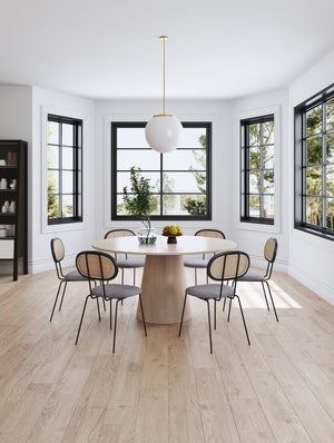 English Elm Jardin Cane Back Upholstered Dining Chair with Metal Legs, Woven Polycotton Seat, Fully Assembled Black+Grey B365P398303