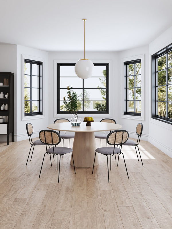 English Elm Jardin Cane Back Upholstered Dining Chair with Metal Legs, Woven Polycotton Seat, Fully Assembled Black+Grey B365P398303